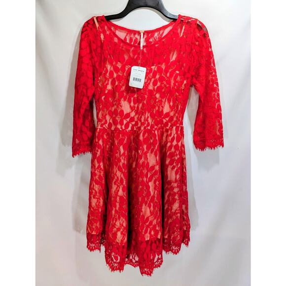 Free People Hot Red Lace Fit & Flare Dress Size 4 NWT - Picture 1 of 9